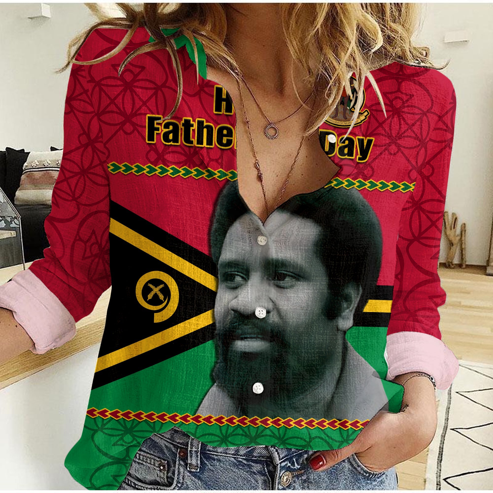 (Custom Personalised) Vanuatu Women Casual Shirt Vanuatuan Flag Sand Drawing Happy Father Lini Day LT14 Female Red - Polynesian Pride