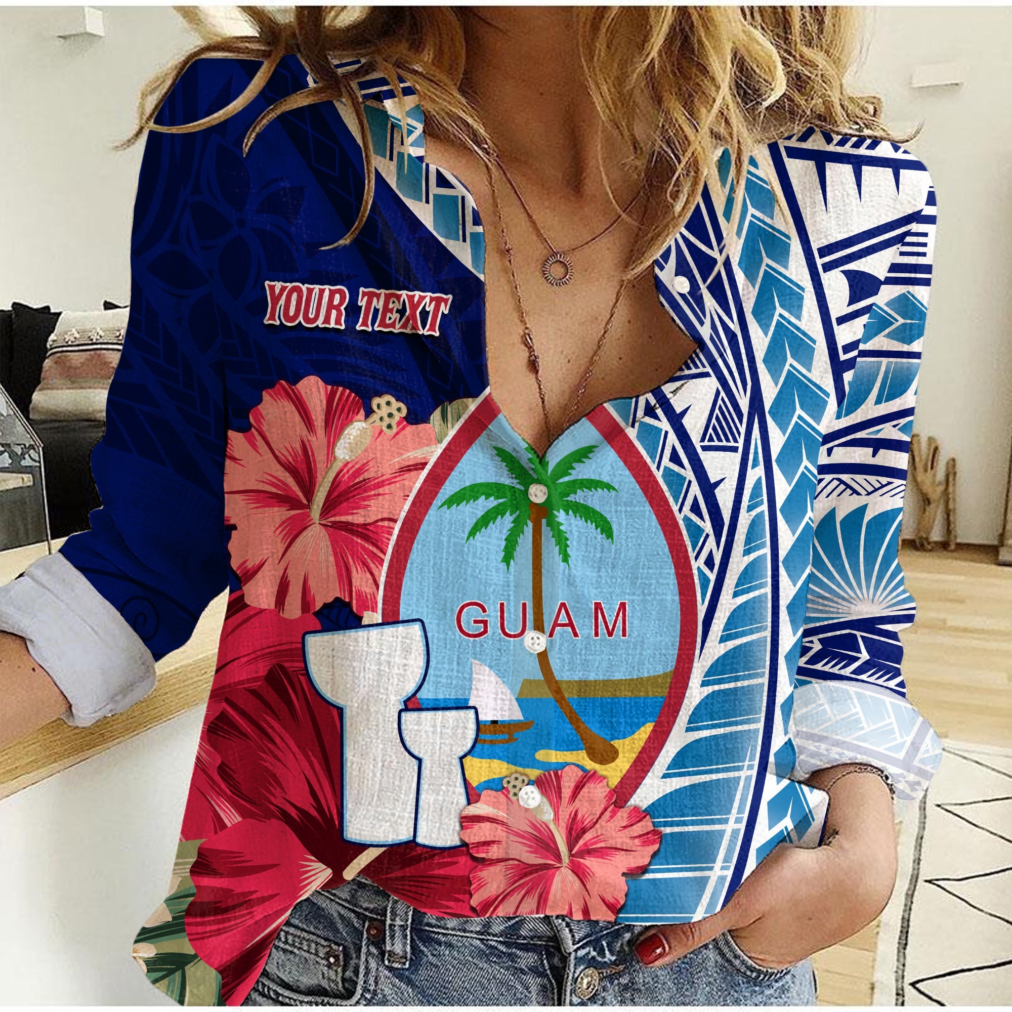 (Custom Personalised) Guam Chamorro Women Casual Shirt Happy Liberation Day Latte Stone LT13 Female Blue - Polynesian Pride