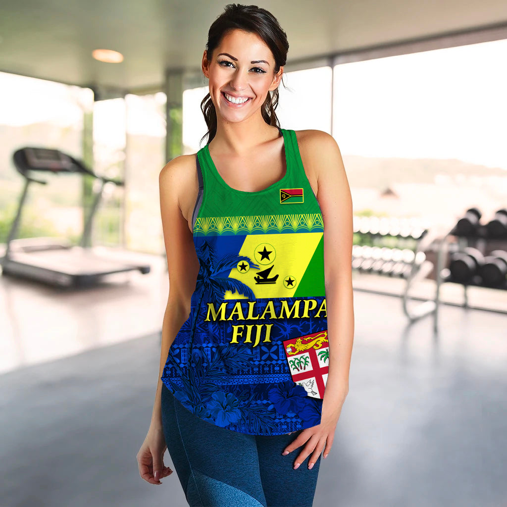 (Custom Personalised) Malampa Fiji Day Women Racerback Tank Vanuatu Polynesia mix Flowers LT13 Green - Polynesian Pride