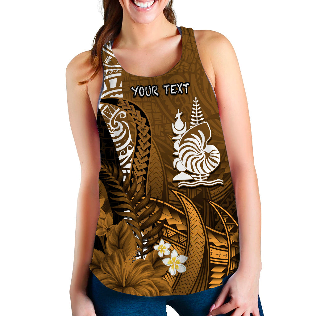 (Custom Personalised) New Caledonia Women Racerback Tank Nautilus Gold Polynesian Hibiscus LT13 Gold - Polynesian Pride