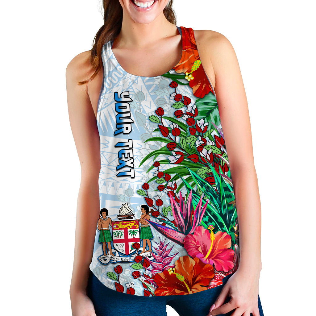 (Custom Personalised) Fiji Women Racerback Tank Proud Fijian Tapa mix Tagimoucia Flowers LT13 White - Polynesian Pride