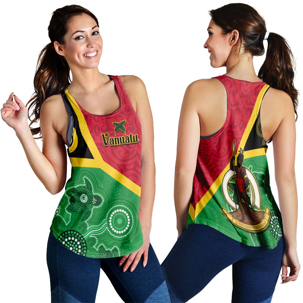 Vanuatu Women Racerback Tank Aboriginal Turtle Mix Sand Drawing LT13 Red - Polynesian Pride