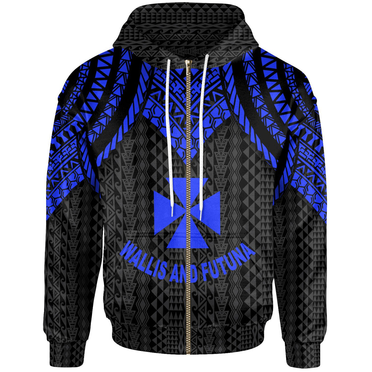 Wallis and Futuna Zip up Hoodie Polynesian Armor Style Blue Unisex Blue - Polynesian Pride