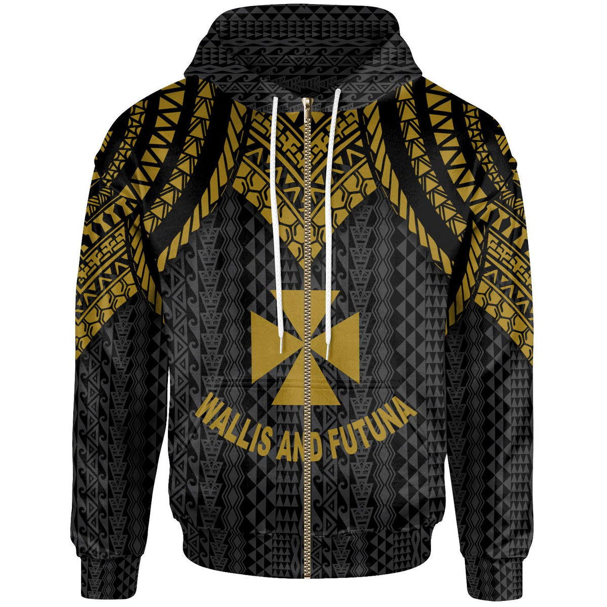 Wallis and Futuna Zip up Hoodie Polynesian Armor Style Gold Unisex Gold - Polynesian Pride