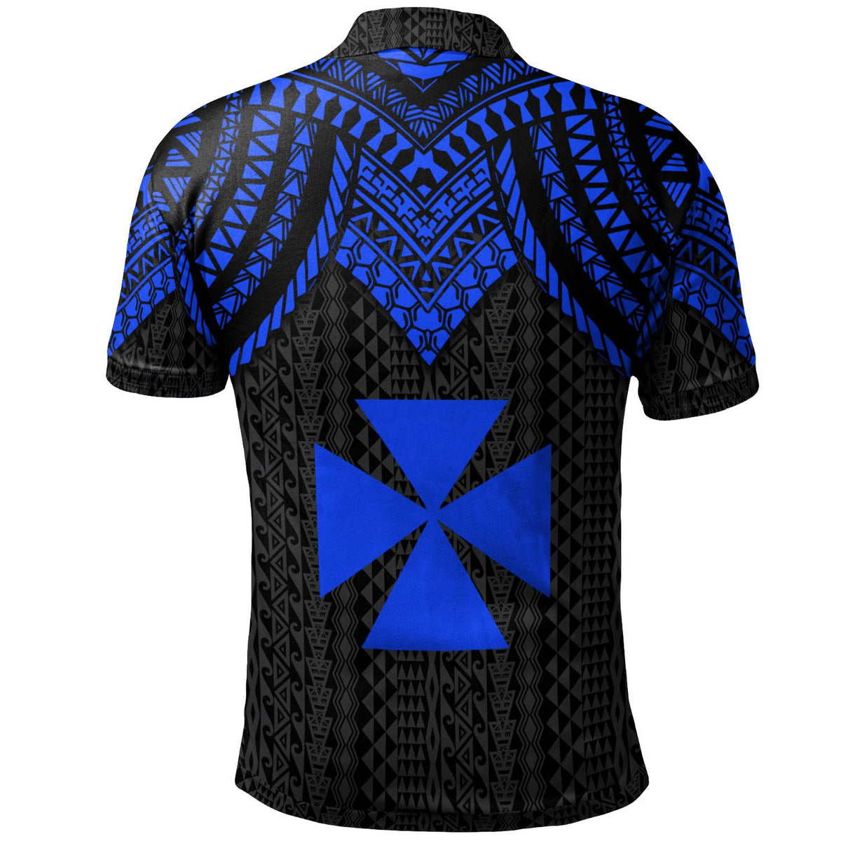 Wallis and Futuna Custom Polo Shirt Polynesian Armor Style Blue - Polynesian Pride