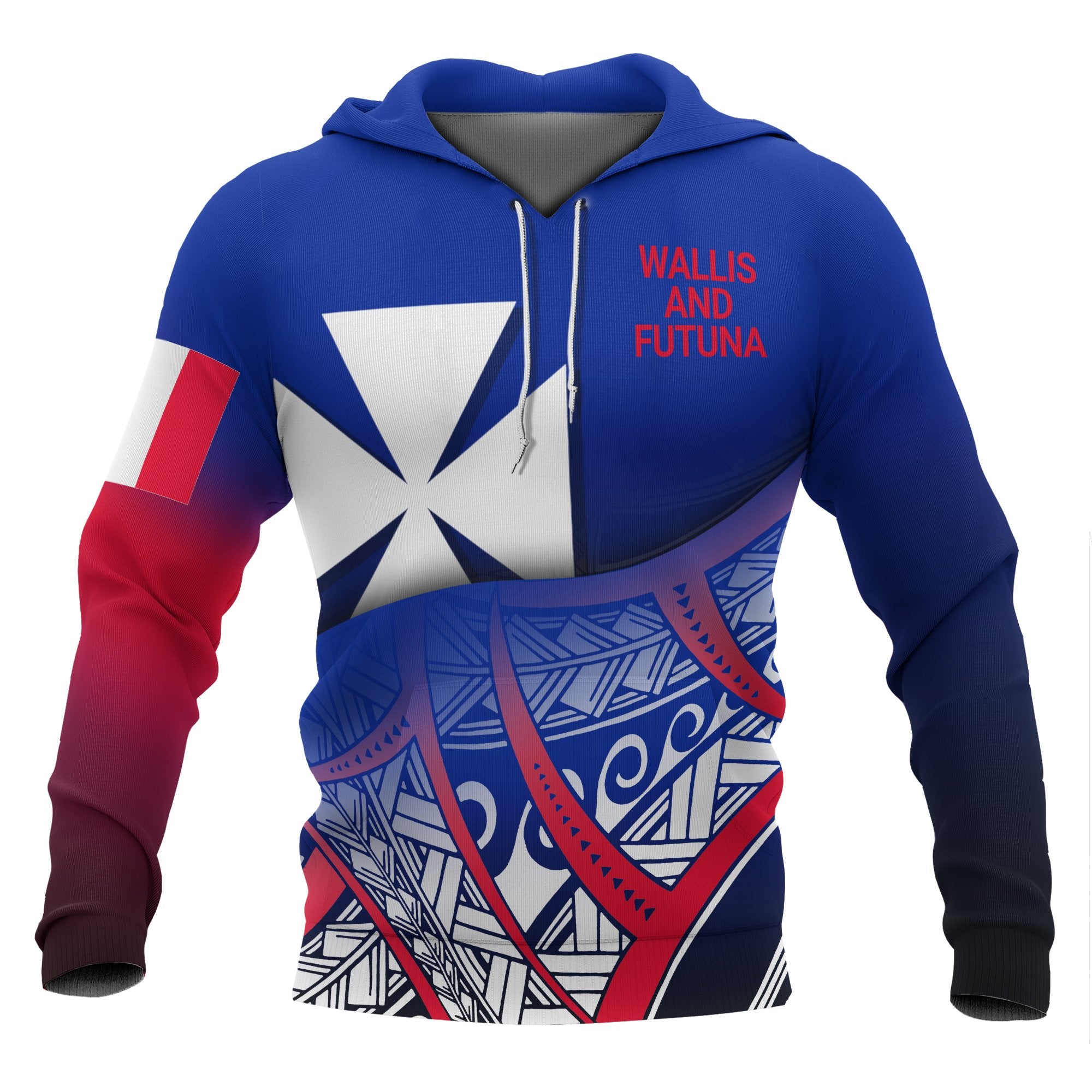 Wallis nd Futuna Coat of rms Hoodie Polynesian Pattern Unisex Blue - Polynesian Pride