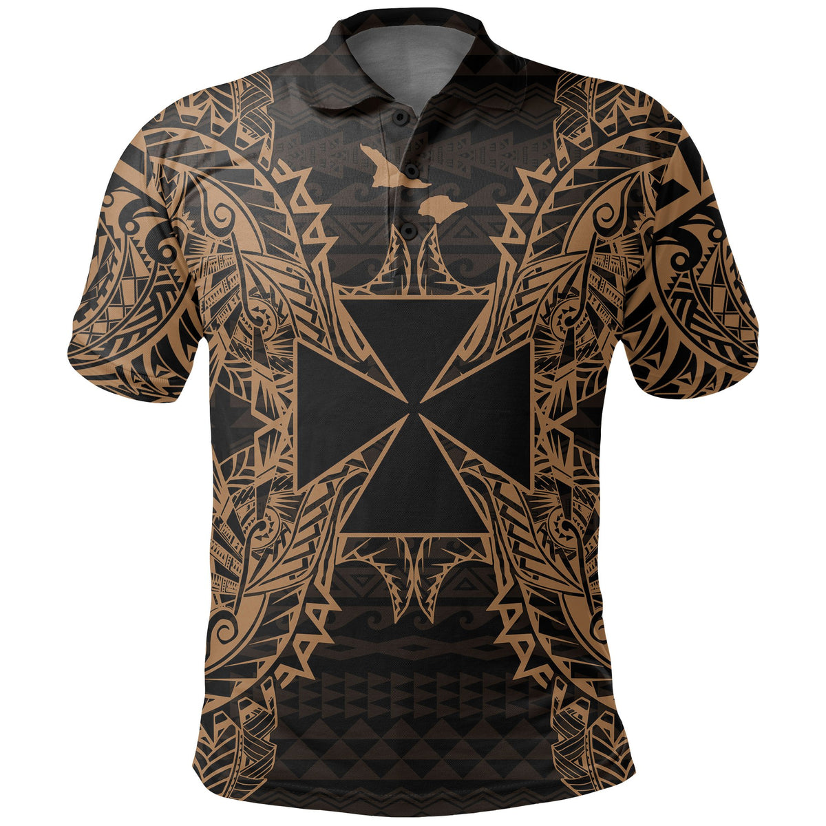 Wallis and Futuna Polo Shirt Wallis and Futuna Coat Of Arms Map Polynesian Tattoo Gold Unisex Gold - Polynesian Pride