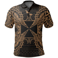Wallis and Futuna Polo Shirt Wallis and Futuna Coat Of Arms Map Polynesian Tattoo Gold Unisex Gold - Polynesian Pride