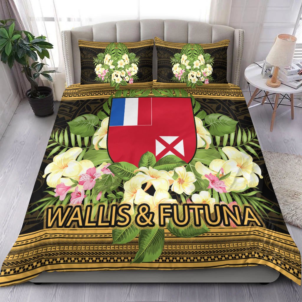 Wallis and Futuna Bedding Set - Polynesian Gold Patterns Collection Black - Polynesian Pride