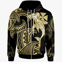 Wallis & Futuna Zip Hoodie Hammerhead Shark Tribal Pattern Unisex Gold - Polynesian Pride