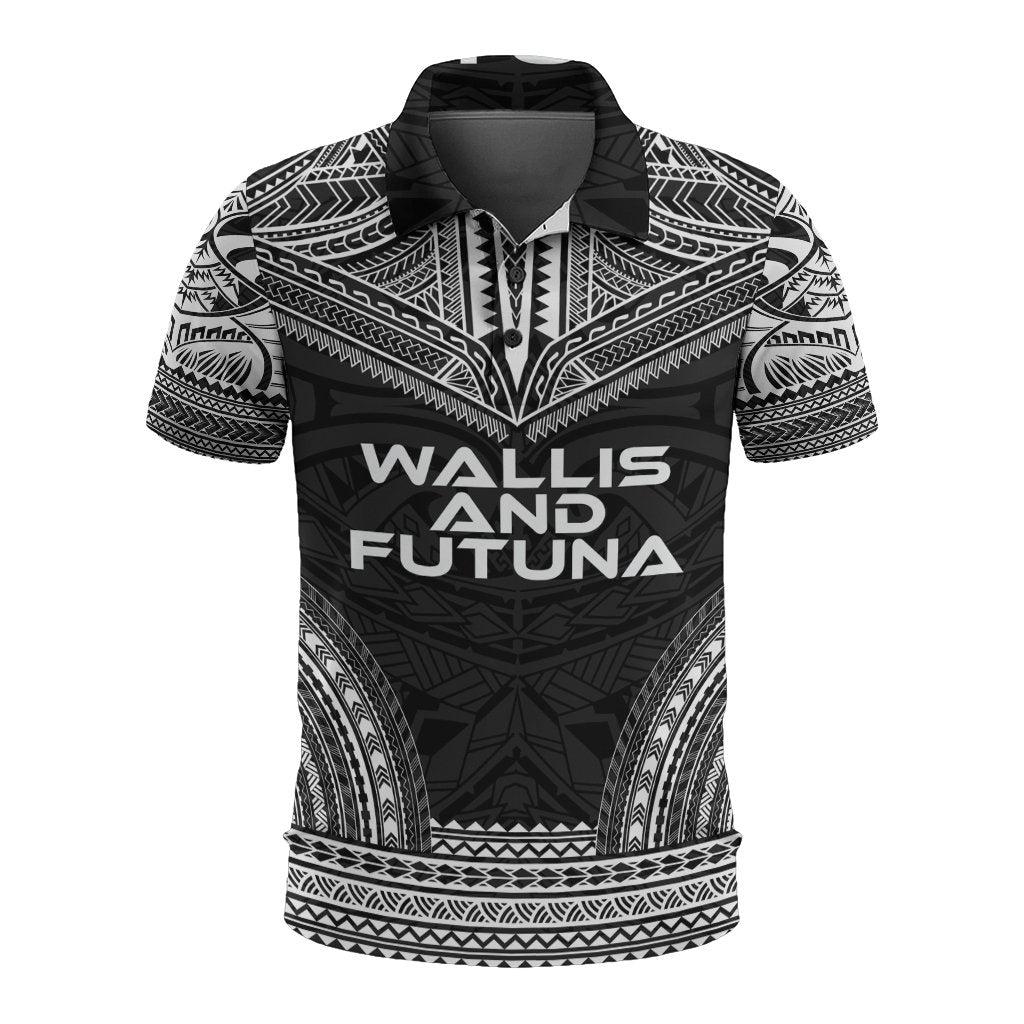 Wallis and Futuna Polo Shirt Wallis and Futuna Coat Of Arms Polynesian Chief Tattoo Black Version Unisex Black - Polynesian Pride