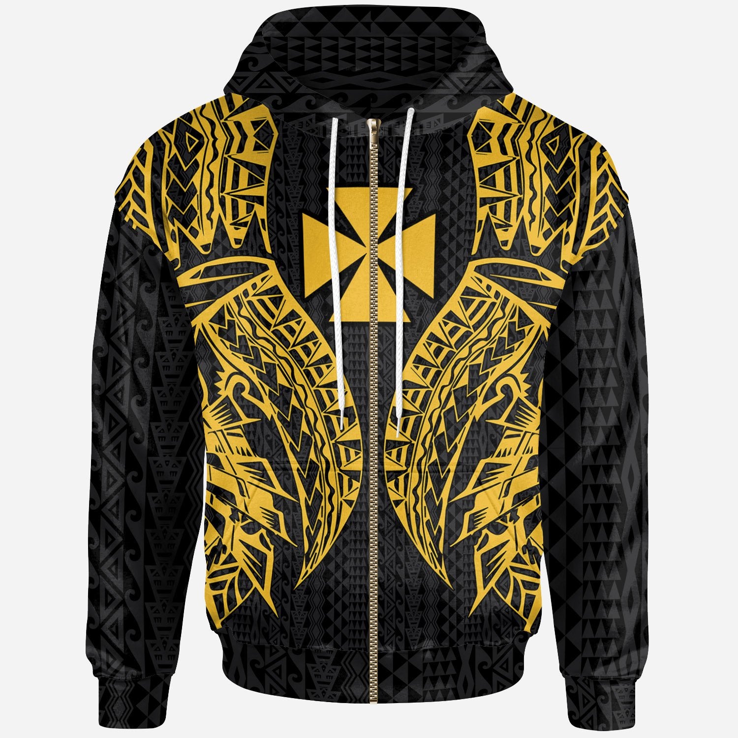 Wallisnd Futuna Zip up Hoodie Polynesian Lion Head Gold Style Unisex Gold - Polynesian Pride