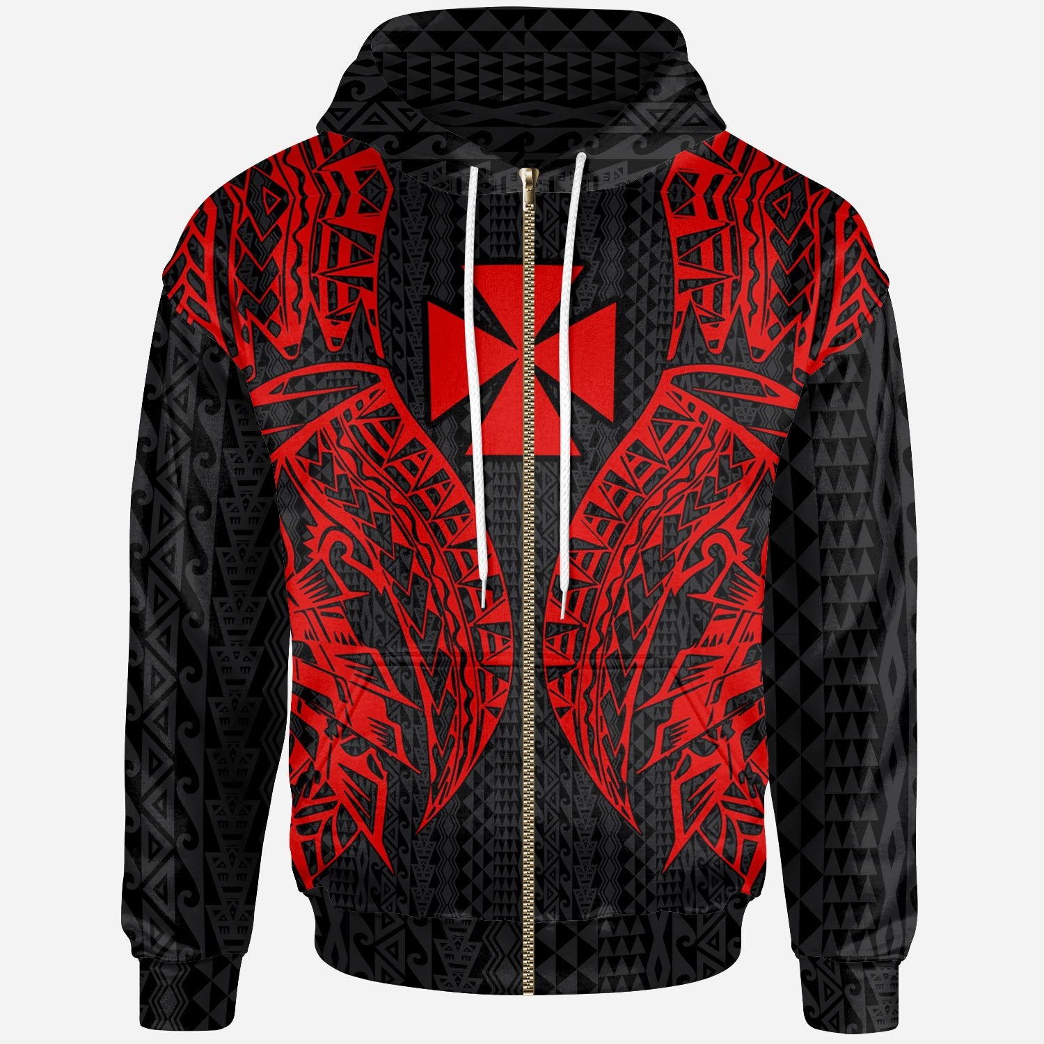 Wallisnd Futuna Zip up Hoodie Polynesian Lion Head Red Style Unisex Red - Polynesian Pride