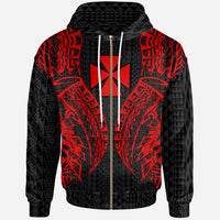 Wallisnd Futuna Zip up Hoodie Polynesian Lion Head Red Style Unisex Red - Polynesian Pride