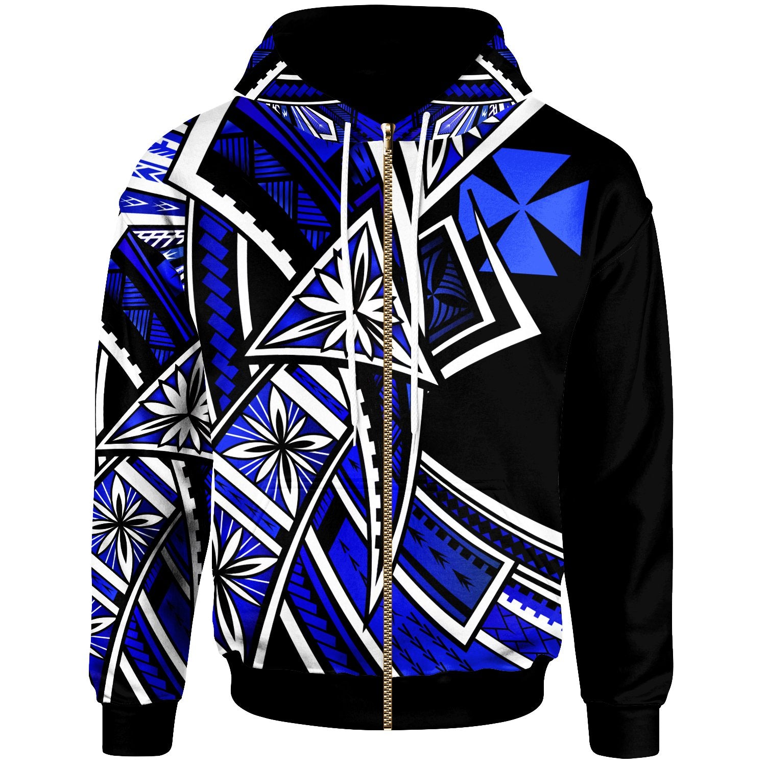 Wallis & Futuna Zip Hoodie Tribal Flower Special Pattern Blue Color Unisex Blue - Polynesian Pride