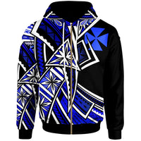 Wallis & Futuna Zip Hoodie Tribal Flower Special Pattern Blue Color Unisex Blue - Polynesian Pride