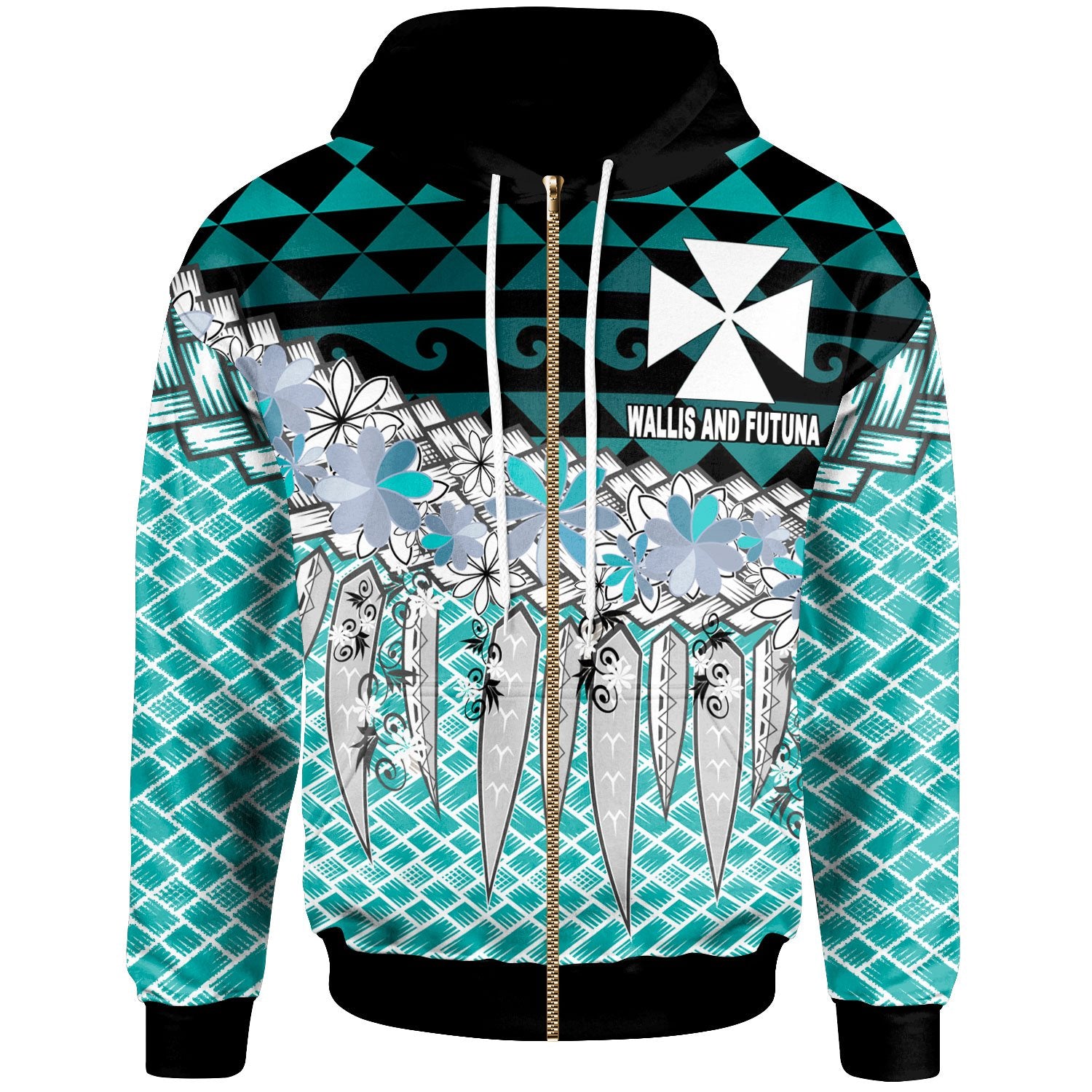 Wallis & Futuna Zip Hoodie Coconut Leaves Weave Pattern Blue Unisex Blue - Polynesian Pride