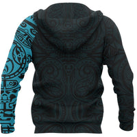 New Zealand Maori Hoodie, Maori Warrior Tattoo Pullover Hoodie Blue - Polynesian Pride