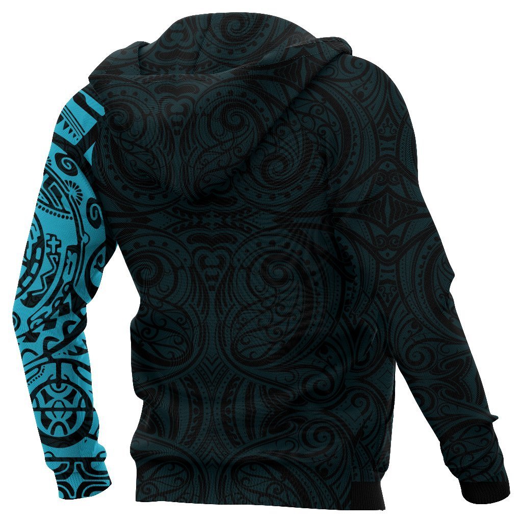New Zealand Maori Zip Hoodie, Maori Warrior Tattoo Full Zip Hoodie Blue - Polynesian Pride