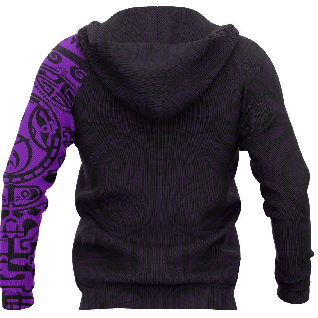 New Zealand Maori Hoodie, Maori Warrior Tattoo Pullover Hoodie Purple - Polynesian Pride