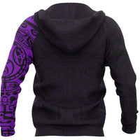 New Zealand Maori Hoodie, Maori Warrior Tattoo Pullover Hoodie Purple - Polynesian Pride