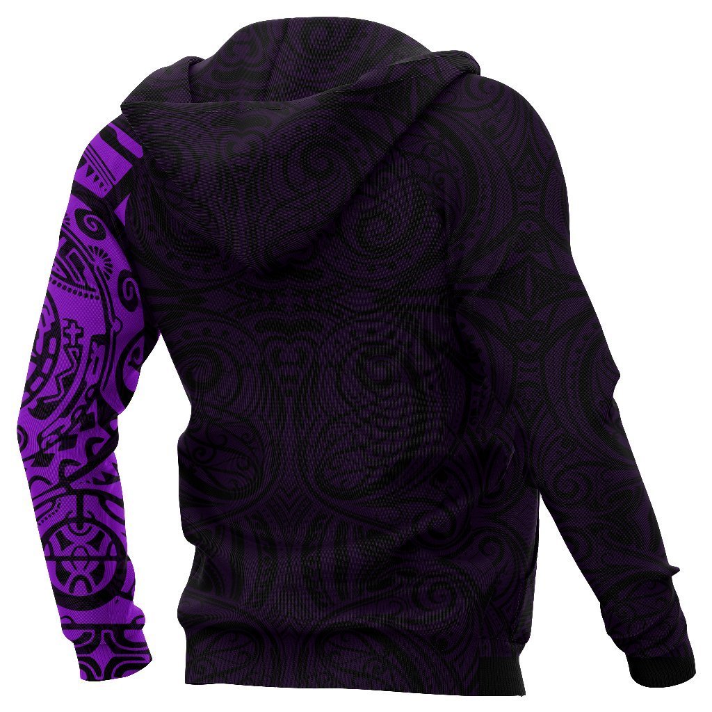 New Zealand Maori Hoodie, Maori Warrior Tattoo Pullover Hoodie Purple - Polynesian Pride