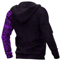 New Zealand Maori Hoodie, Maori Warrior Tattoo Pullover Hoodie Purple - Polynesian Pride