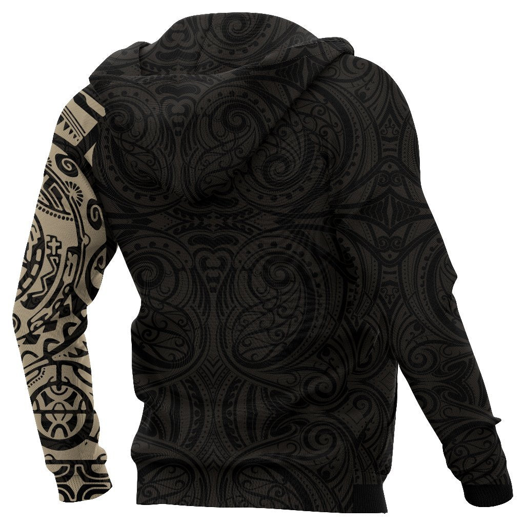 Maori Zip Hoodie, Maori Warrior Tattoo Full Zip Hoodie Tan Customized - Polynesian Pride