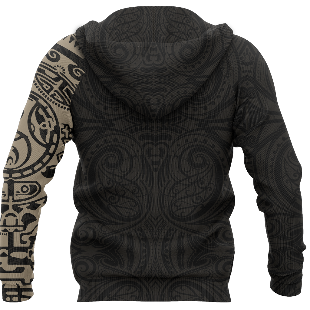 Maori Zip Hoodie, Maori Warrior Tattoo Full Zip Hoodie Tan Customized - Polynesian Pride