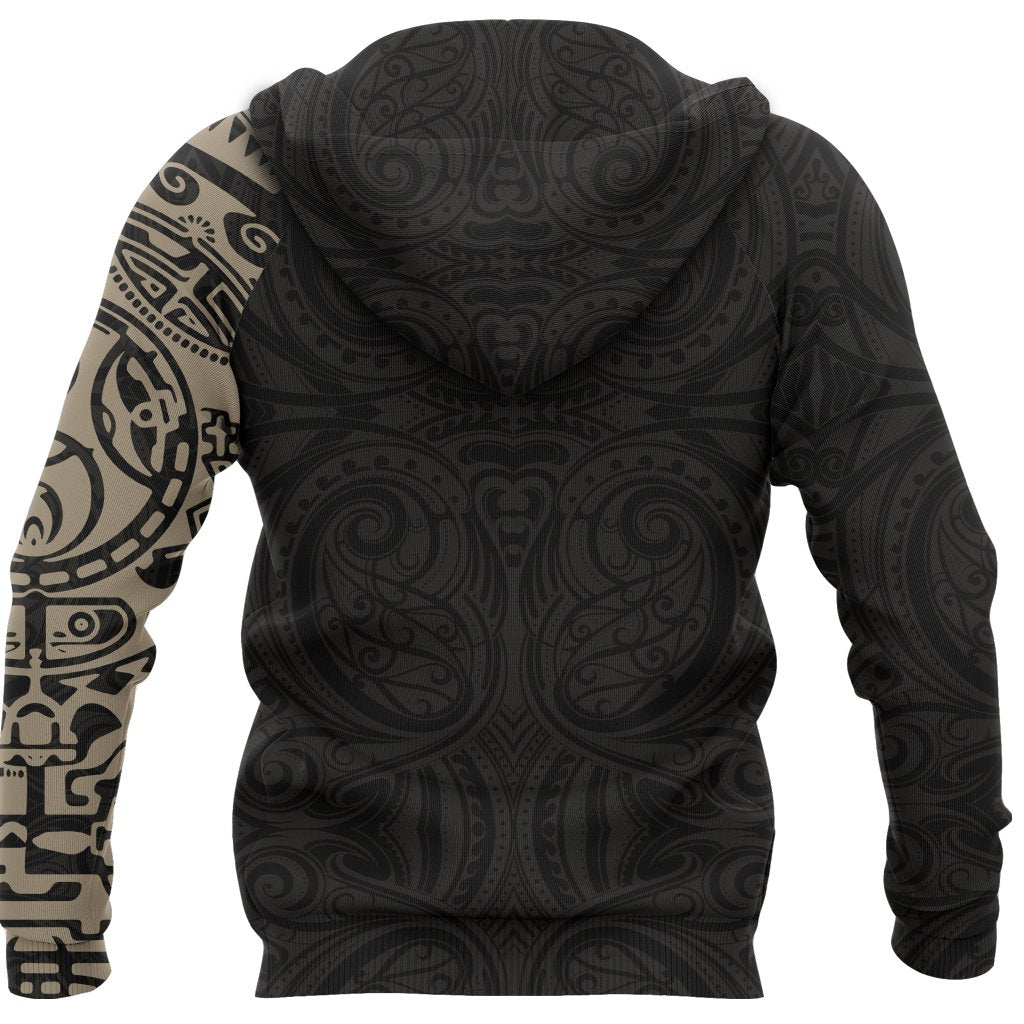 Maori Hoodie, Maori Warrior Tattoo Pullover Hoodie Tan Customized - Polynesian Pride