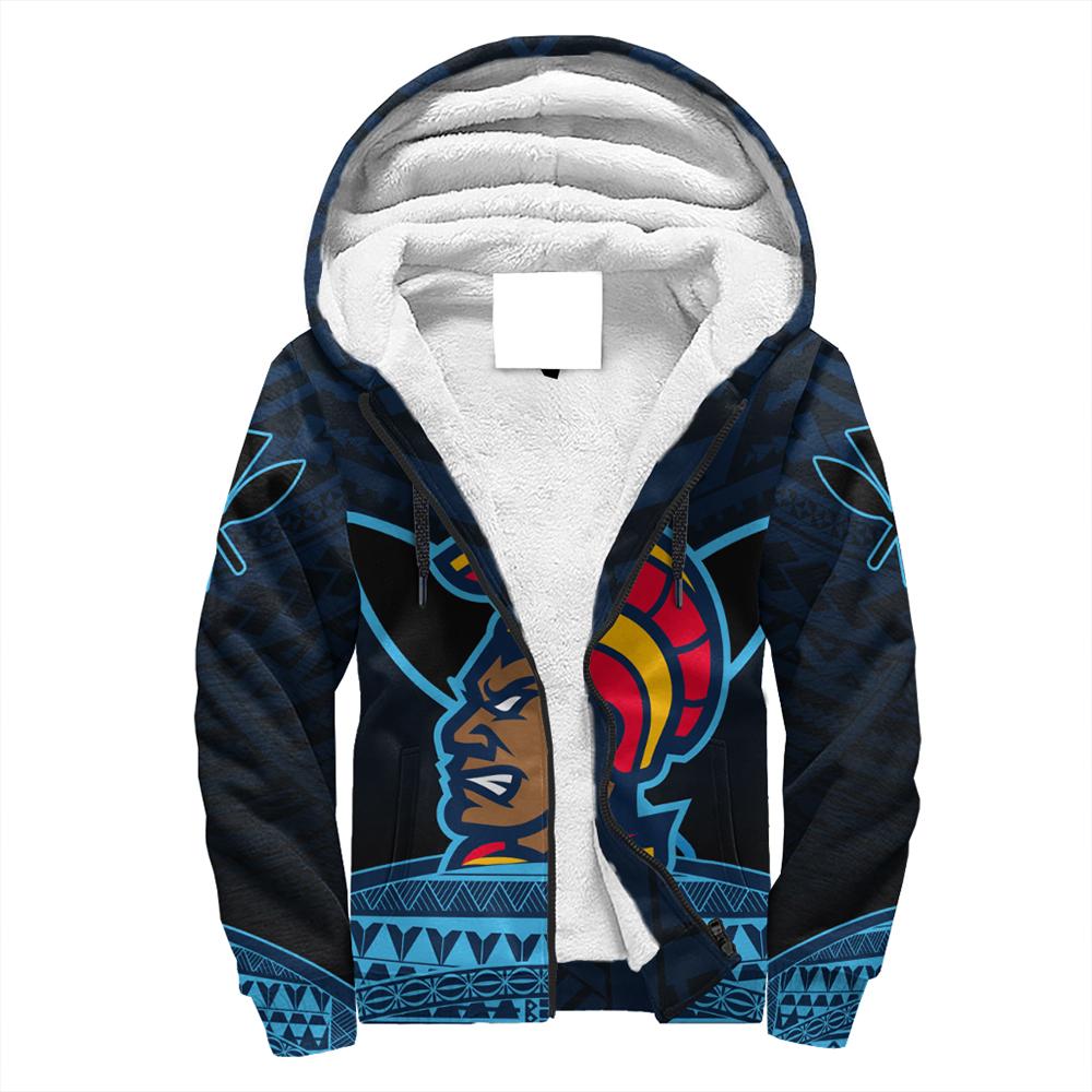 Hawaiian - Polynesian Kanaka Warrior Sherpa Hoodie - Strong Style - AH Blue - Polynesian Pride