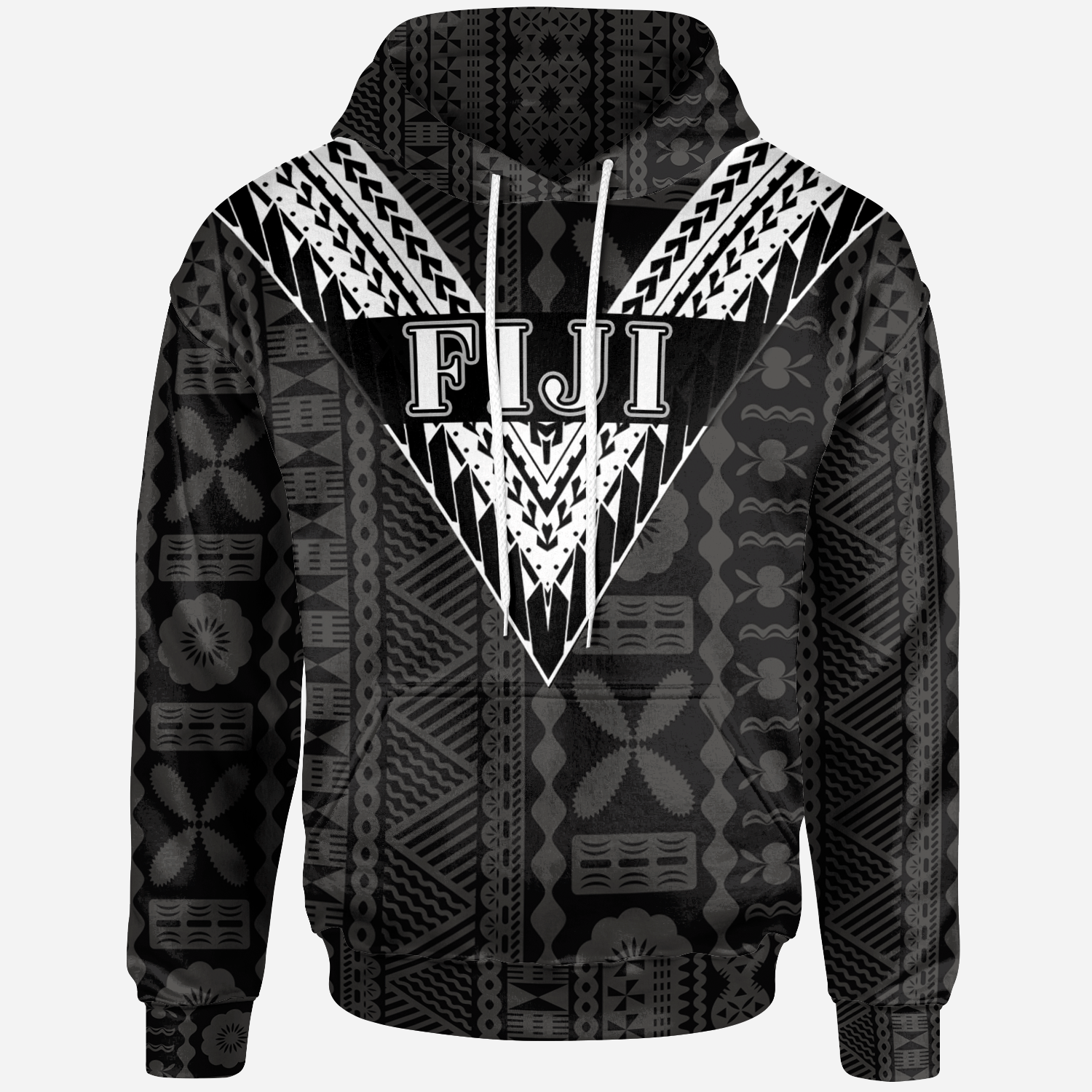 Fiji All Over Hoodie White Sailor Style Unisex Black - Polynesian Pride