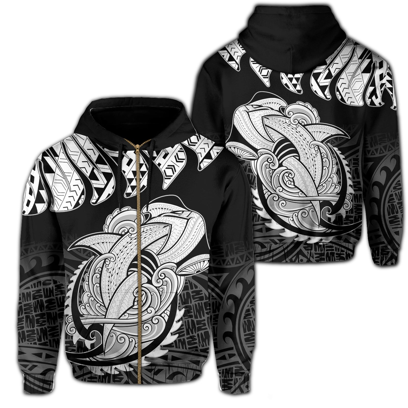 Hawaii Polynesian Aumakua Hammerhead Shark Hoodie Zip Cloud Style White Unisex White - Polynesian Pride