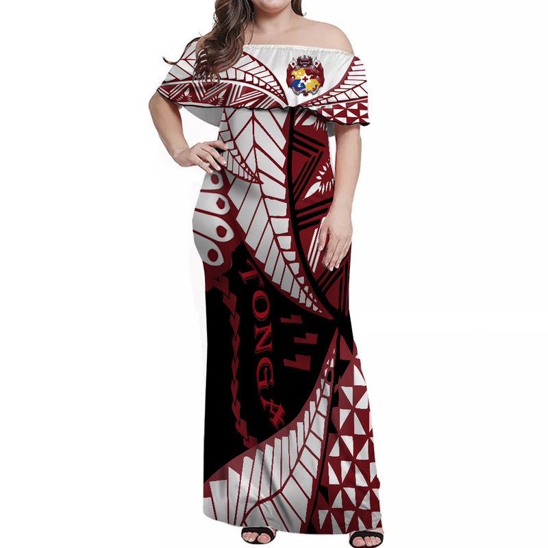 Tonga Emancipation Day Women Off Shoulder Long Dress - Kupesi Pattern No.1 Black LT9 Women Black - Polynesian Pride