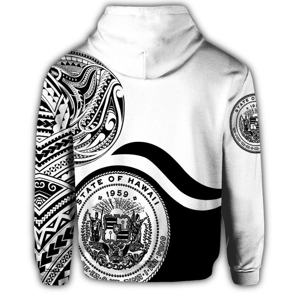Hawaii Coat of Arms Hoodie Waveshape Style White - Polynesian Pride