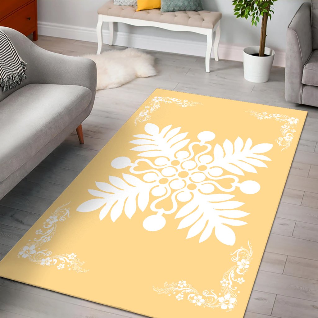 Hawaiian Quilt Maui Plant And Hibiscus Pattern Area Rug - White Beige - AH - Polynesian Pride