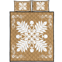 Hawaiian Quilt Maui Plant And Hibiscus Pattern Quilt Bed Set - White Gold - AH White - Polynesian Pride