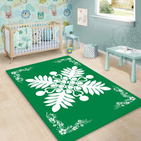 Hawaiian Quilt Maui Plant And Hibiscus Pattern Area Rug - White Green - AH - Polynesian Pride