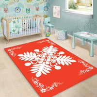 Hawaiian Quilt Maui Plant And Hibiscus Pattern Area Rug - White Orange - AH - Polynesian Pride