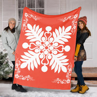 Hawaiian Quilt Maui Plant And Hibiscus Premium Blanket - White Orange - AH - Polynesian Pride