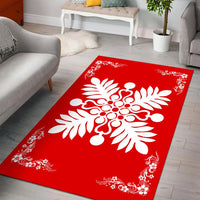 Hawaiian Quilt Maui Plant And Hibiscus Pattern Area Rug - White Red - AH - Polynesian Pride
