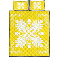 Hawaiian Quilt Maui Plant And Hibiscus Pattern Quilt Bed Set - White Yellow - AH White - Polynesian Pride