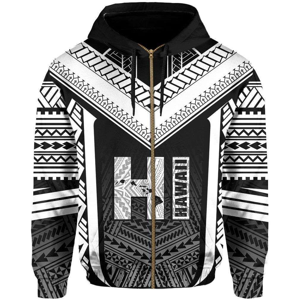 Hawaiian Kanaka Polynesian Zip up Hoodie Active White - Polynesian Pride