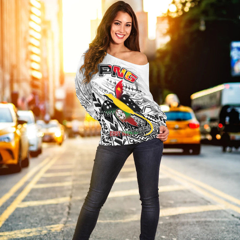 Papua New Guinea And East New Britain Province Off Shoulder Sweater LT6 Women white - Polynesian Pride