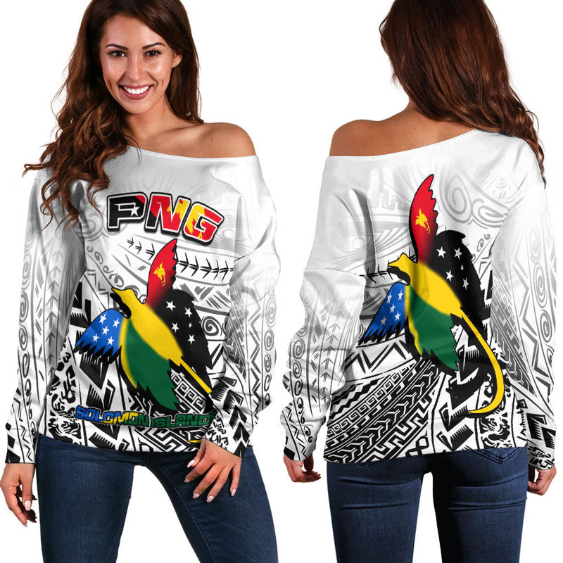 Papua New Guinea And Solomon Islands Off Shoulder Sweater LT6 - Polynesian Pride