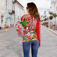 Hawaii Mele Kalikimaka Santa Claus Beach Women Off Shoulder Sweater LT6 - Polynesian Pride