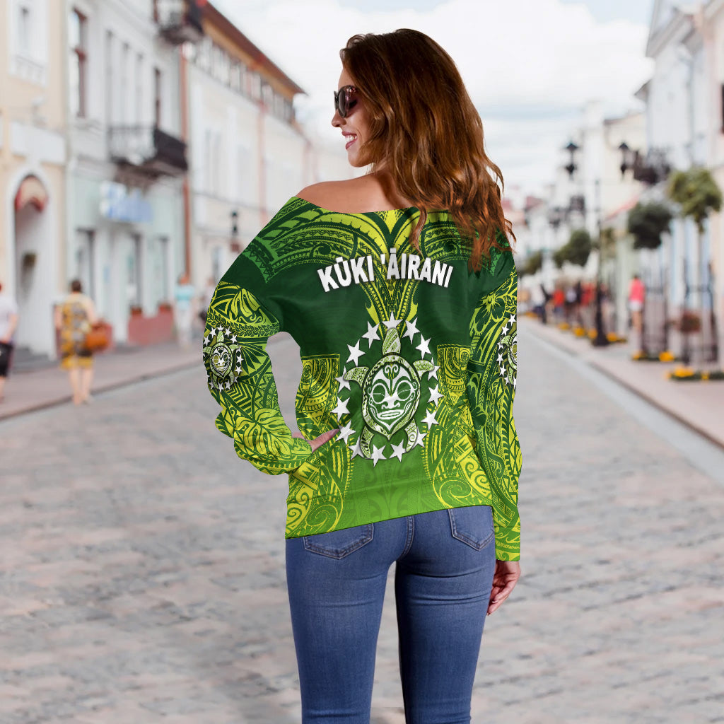 Cook Islands Women Off Shoulder Sweater Happy Independence Anniversary LT8 - Polynesian Pride
