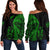 New Zealand Haka Rugby Maori Women Off Shoulder Sweater Silver Fern Vibes - Green LT8 - Polynesian Pride