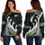 New Zealand Rugby Maori Women Off Shoulder Sweater Silver Fern Koru Vibes - Paua Shell LT8 - Polynesian Pride