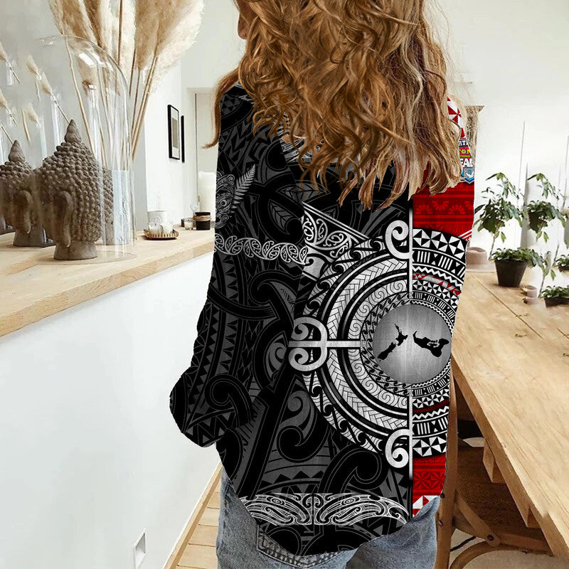 Mate Ma'a Tonga Ngatu And New Zealand Maori All Black Aboriginal Woman Casual Shirt Rugby Together LT8 - Polynesian Pride